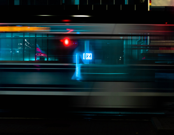 Large canva   train passing pedestrian lane